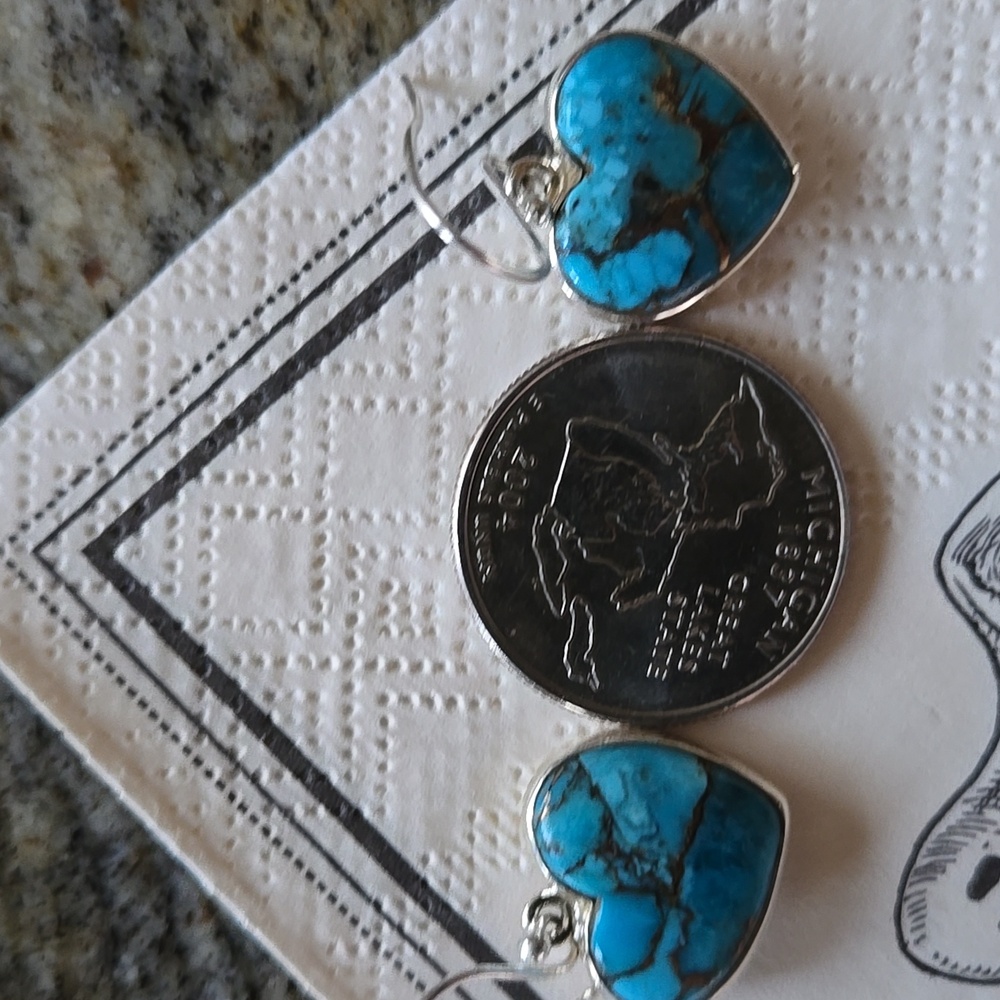 Turquoise Heart Earrings - Picture 2 of 6